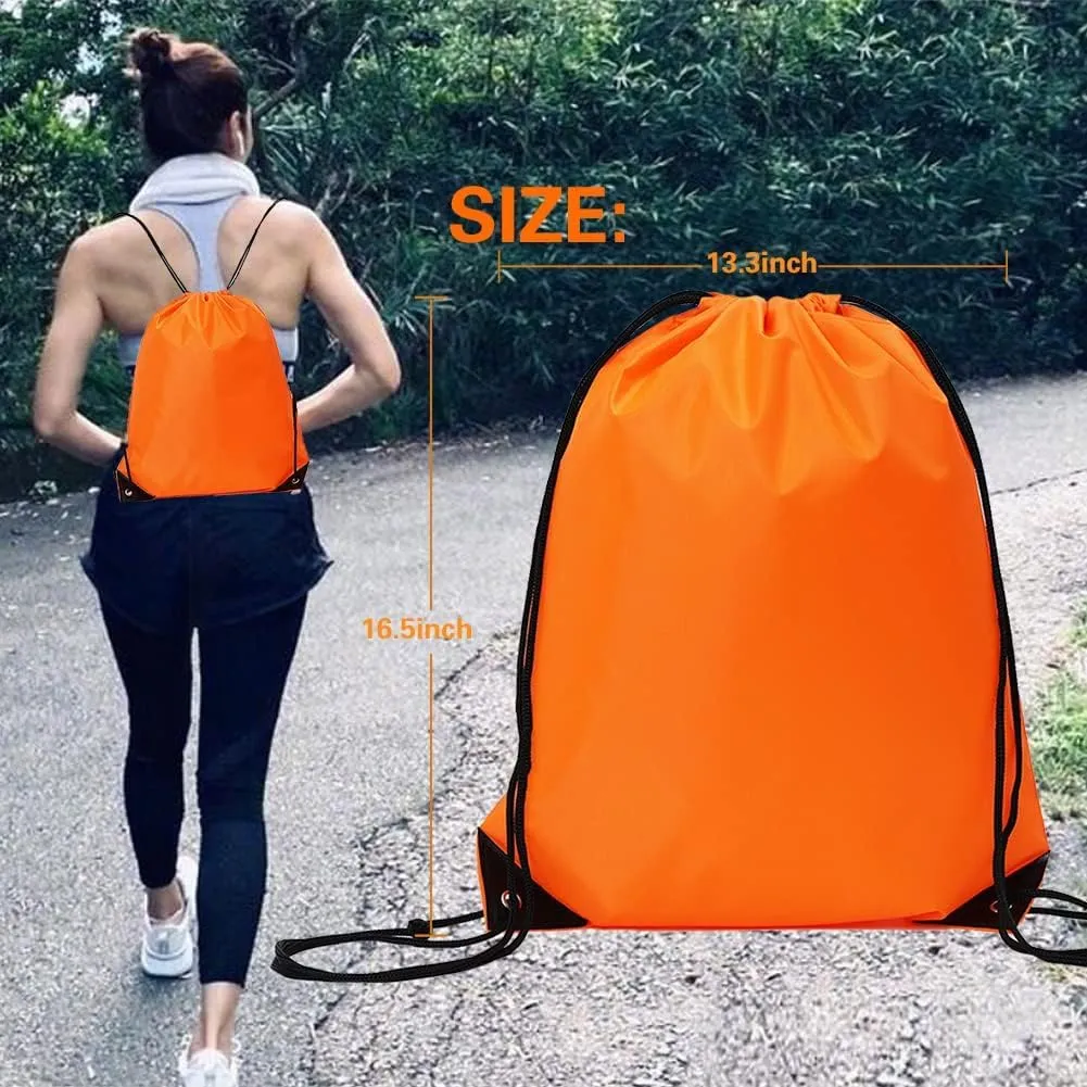 CODOBON 50 Pcs Drawstring Bags, Bulk Draw String Backpack, Cinch Polyester Bag for Gym Sport, Orange
