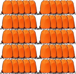 CODOBON 50 Pcs Drawstring Bags, Bulk Draw String Backpack, Cinch Polyester Bag for Gym Sport, Orange