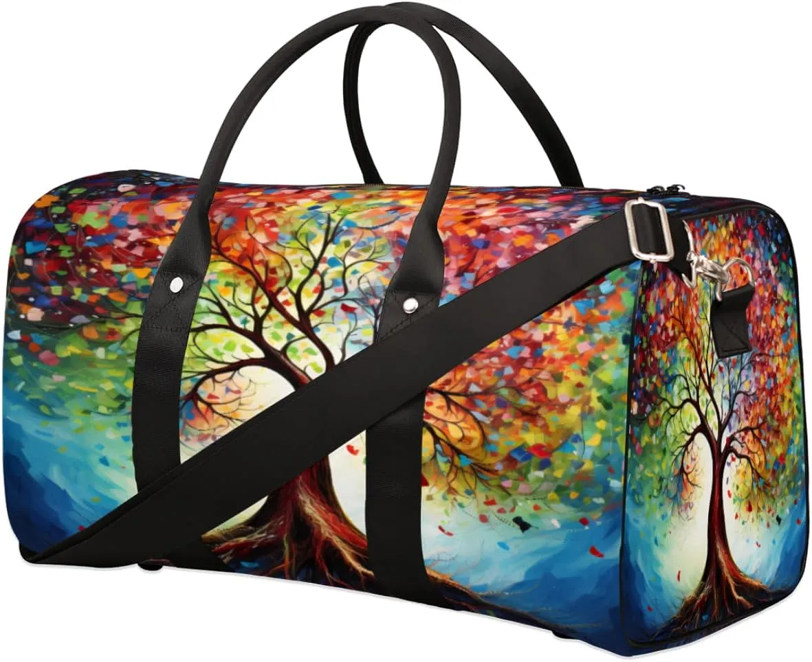 Colorful Tree Travel Duffel Bag for Women Men, Art Painting Tree Sport Tote Gym Bag Foldable Weekender Overnight Bag Waterproof Carry On Luggage Bag