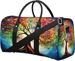 Colorful Tree Travel Duffel Bag for Women Men, Art Painting Tree Sport Tote Gym Bag Foldable Weekender Overnight Bag Waterproof Carry On Luggage Bag