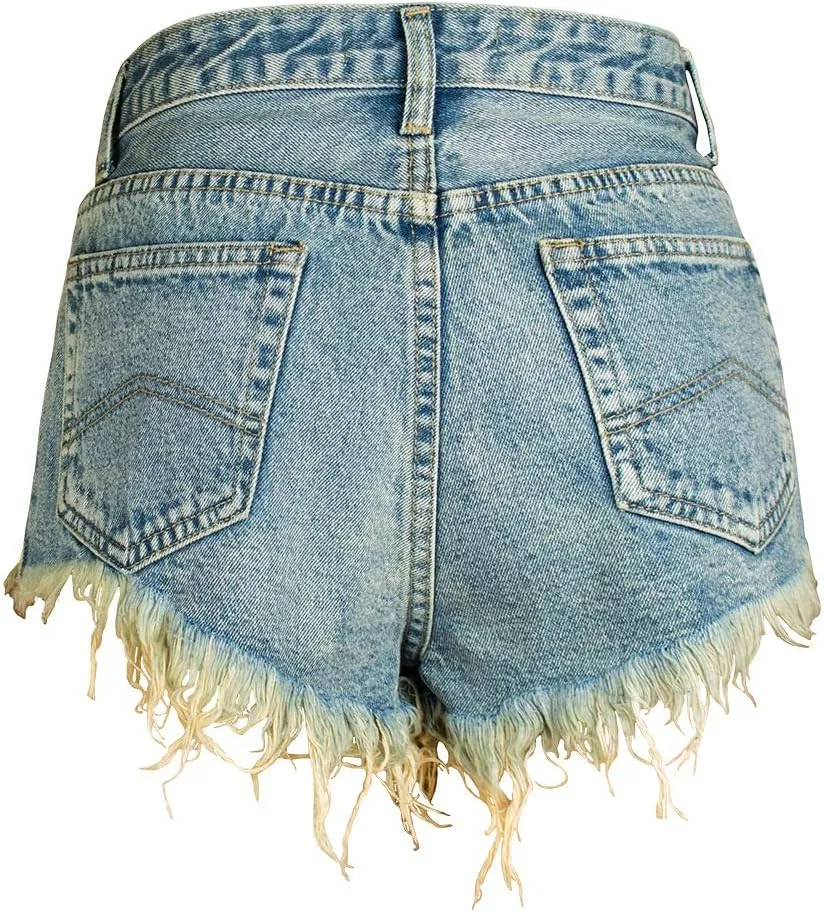 COMLIFE Summer Women's Jean Shorts Tassels Wide Leg Rhinestone Fringe Sexy Denim Short Jeans