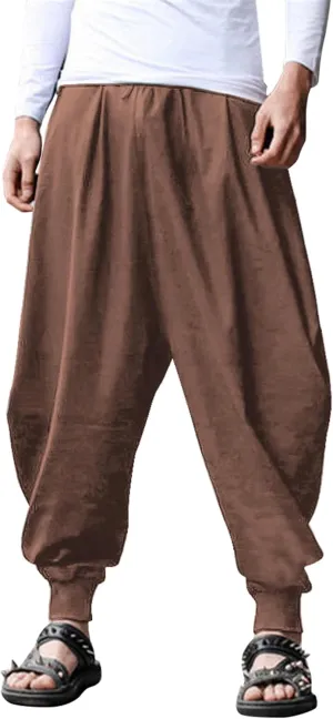 COOFANDY Men Hippie Harem Pants Baggy Linen Cotton Boho Yoga Pants Summer Beach Pants Casual Drop Crotch Trouser