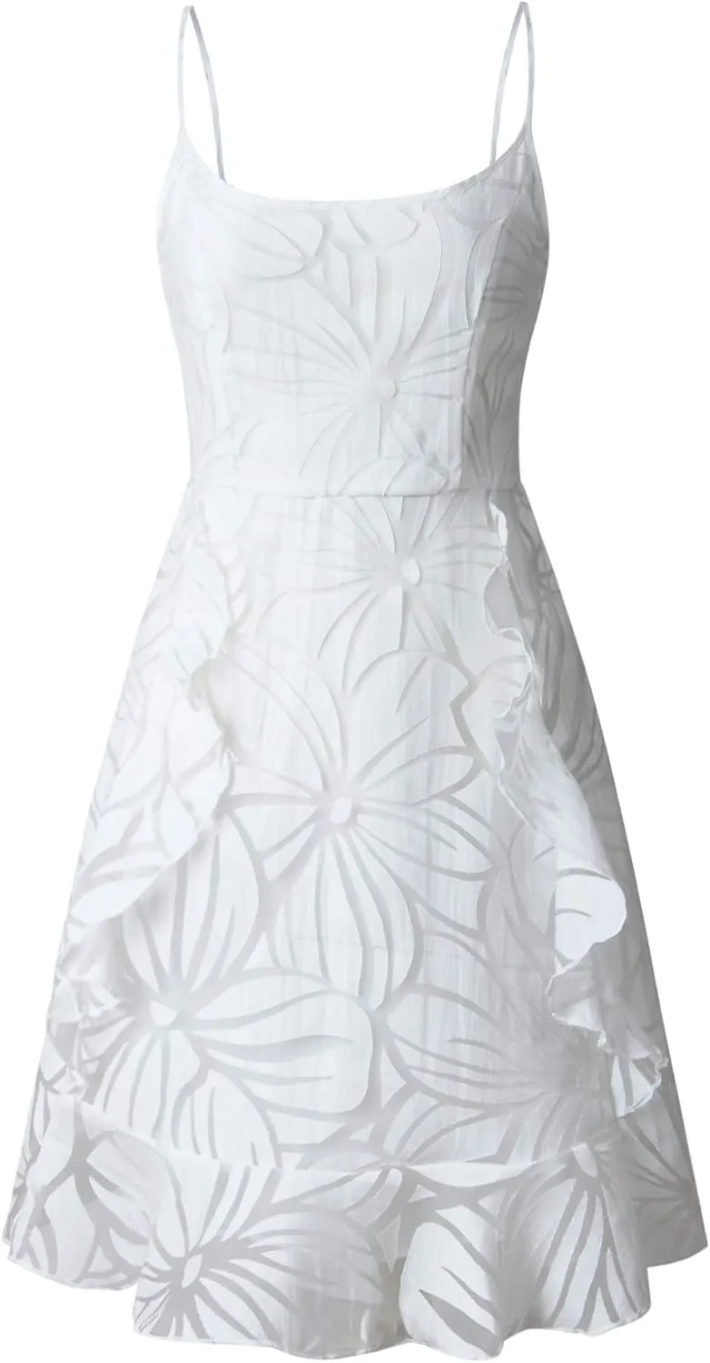 CORIRESHA Women's Fashion Summer Floral Ruffles Sleeveless Spaghetti Strap Mini Dress