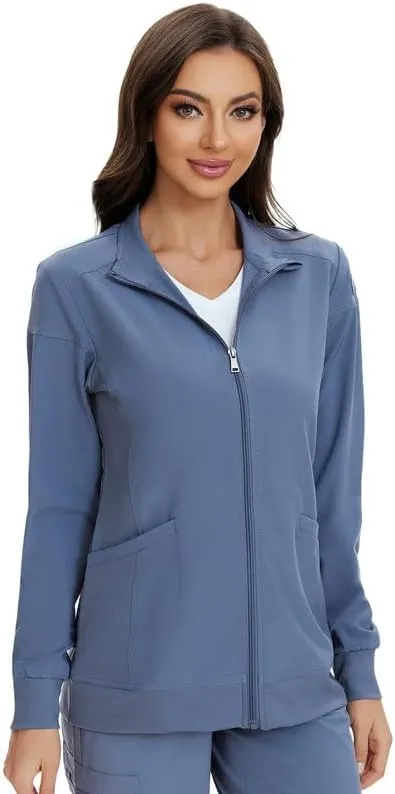 COZYFIT Scrub Jackets for Woman, Zip Front Nurse Jacket, 4-Way Stretch Fabric