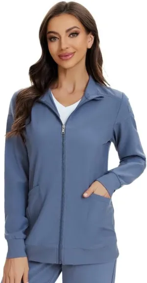 COZYFIT Scrub Jackets for Woman, Zip Front Nurse Jacket, 4-Way Stretch Fabric