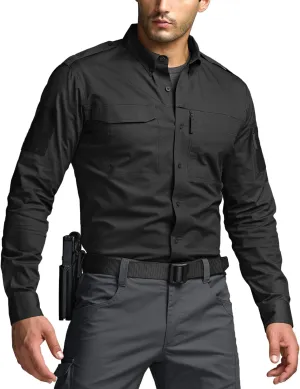 CQR Men's Long Sleeve Tactical Shirts, Ripstop Military Work Shirts, UPF 50  Breathable Button Down Outdoor Hiking Shirt