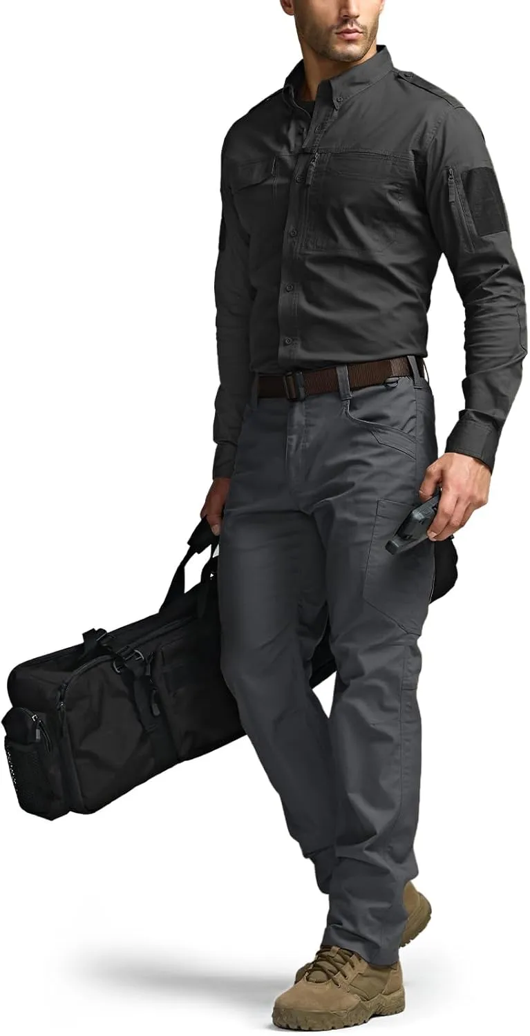 CQR Men's Long Sleeve Tactical Shirts, Ripstop Military Work Shirts, UPF 50  Breathable Button Down Outdoor Hiking Shirt