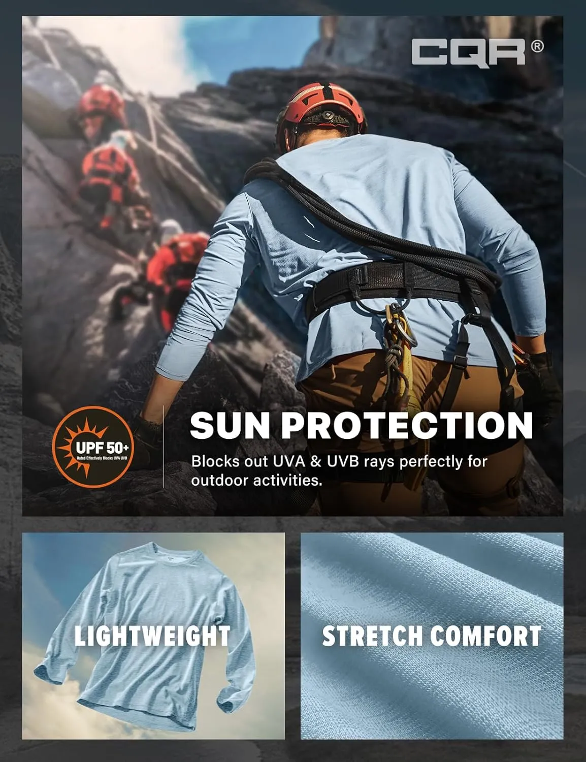 CQR Men's UPF50  Sun Protection Shirts, Quick Dry Long Sleeve Rash Guard, Athletic Running Workout Fishing Cooling Shirts
