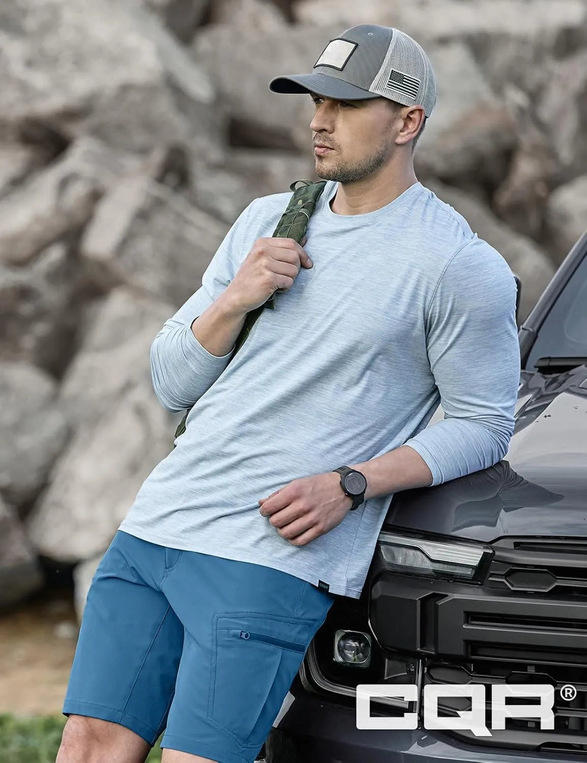 CQR Men's UPF50  Sun Protection Shirts, Quick Dry Long Sleeve Rash Guard, Athletic Running Workout Fishing Cooling Shirts
