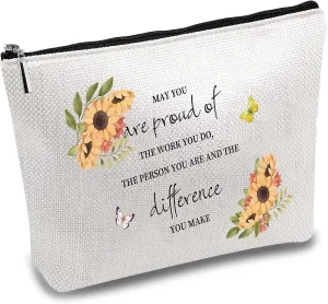 CREATCABIN Flower Canvas Makeup Bags Cosmetic Bag Multi Purpose Pen Case with Metal Zipper Toiletry Travel Bag Purse Pouches for Women Keys Pencil Lipstick Card Inspirational Birthday Gifts 10 x 7Inch