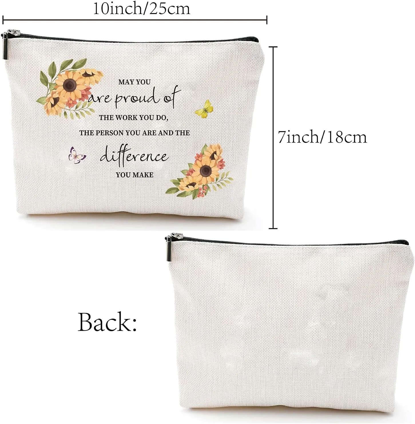 CREATCABIN Flower Canvas Makeup Bags Cosmetic Bag Multi Purpose Pen Case with Metal Zipper Toiletry Travel Bag Purse Pouches for Women Keys Pencil Lipstick Card Inspirational Birthday Gifts 10 x 7Inch
