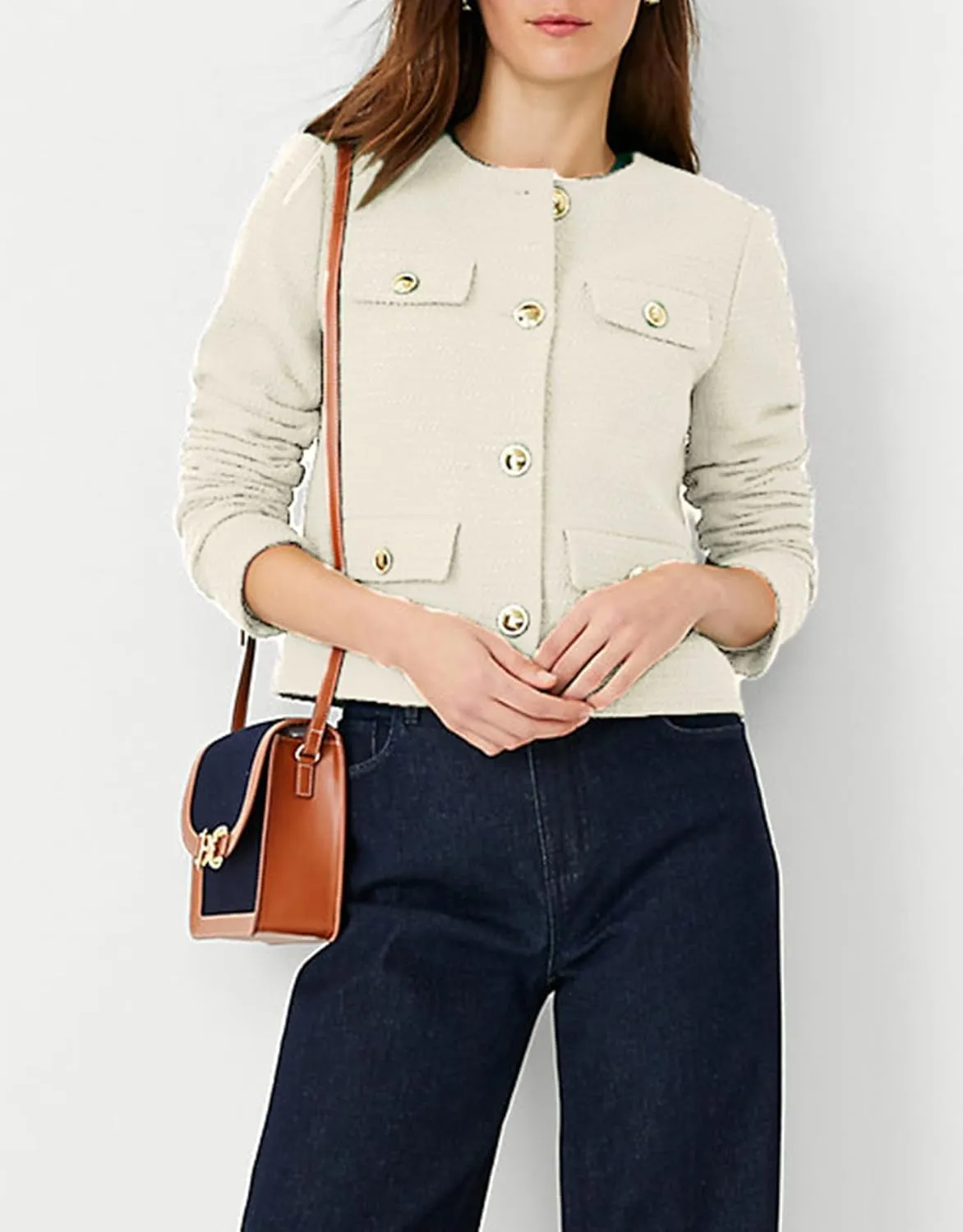 Cropped Tweed Blazer Jackets for Women Elegant Slim Collarless Business Casual Outfits Spring Jackets