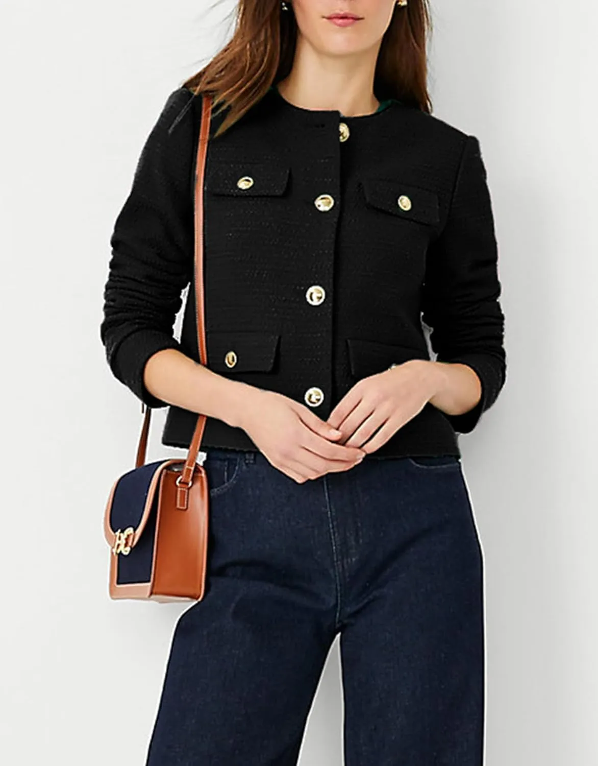 Cropped Tweed Blazer Jackets for Women Elegant Slim Collarless Business Casual Outfits Spring Jackets