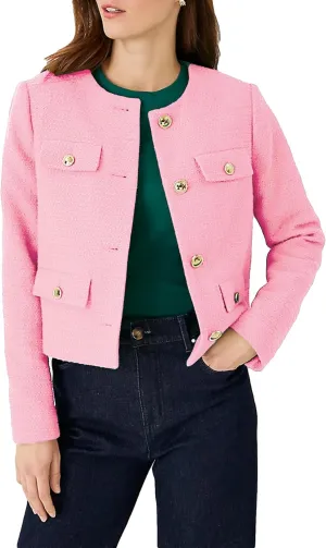 Cropped Tweed Blazer Jackets for Women Elegant Slim Collarless Business Casual Outfits Spring Jackets