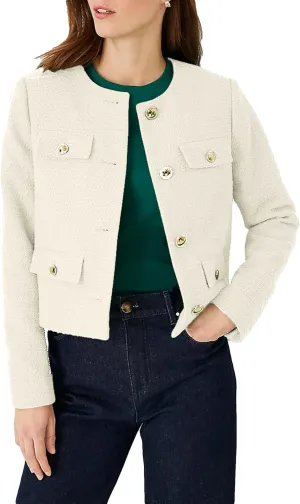 Cropped Tweed Blazer Jackets for Women Elegant Slim Collarless Business Casual Outfits Spring Jackets
