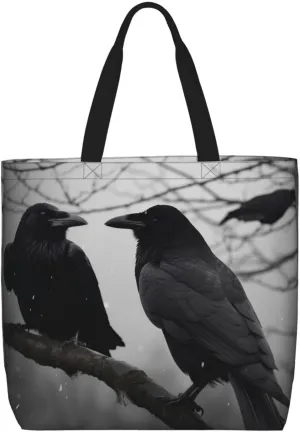 Crow Birds Tote Bag for Women Hobo Handbags with Zipper Large Shoulder Bag Shopping Bags Travel Purse