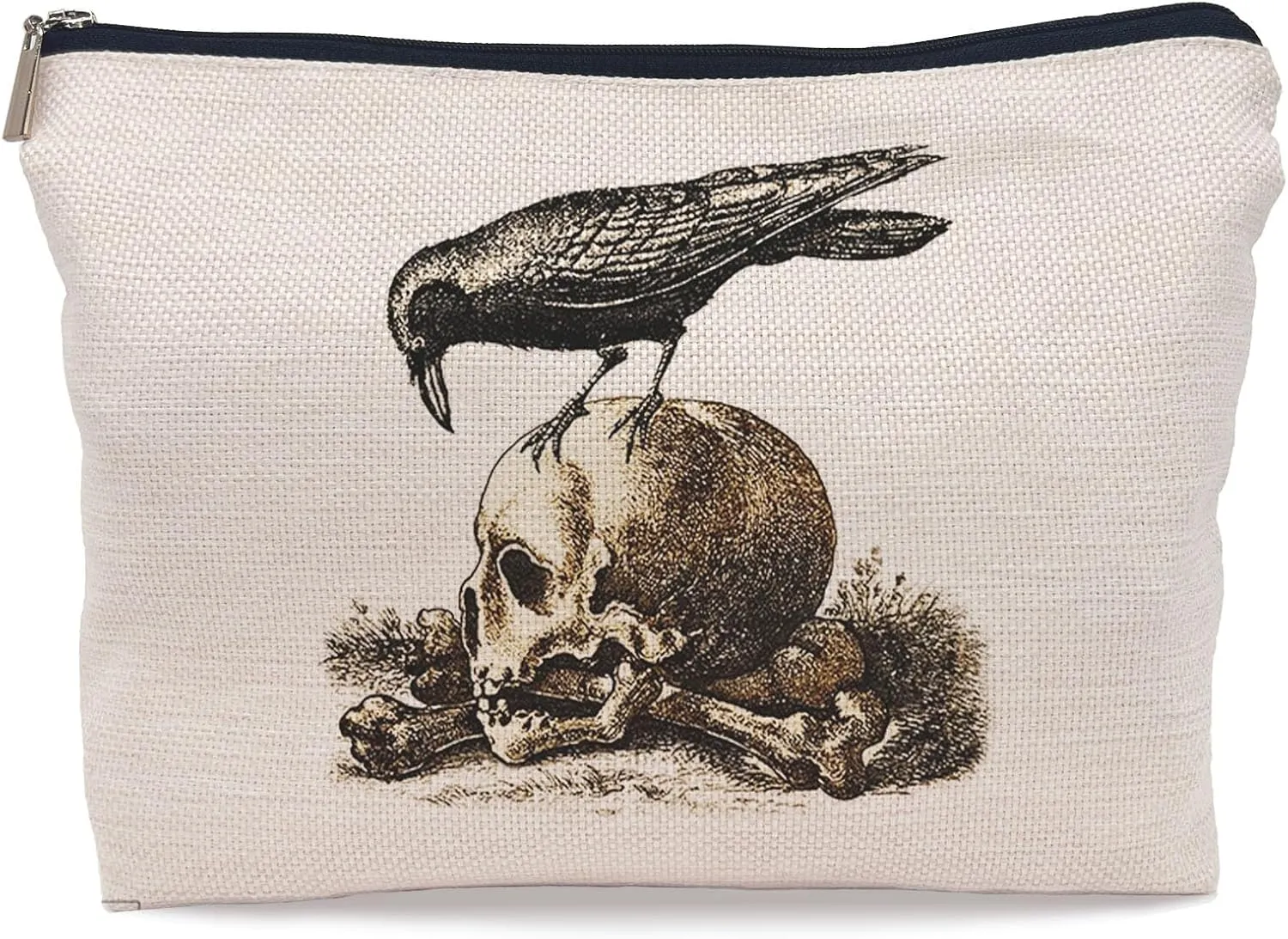 Crow On A Skull The Undead Arise Gothic Macabre Art Makeup Bag,Gothic Cosmetic Makeup Bag for Women,Gifts for Skull Lovers
