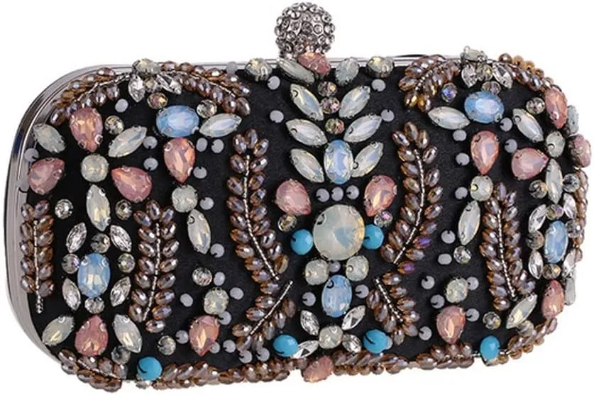 Crystal Women Clutch Bags Diamonds Party Black Evening Bags Embroidery Vintage Handbags