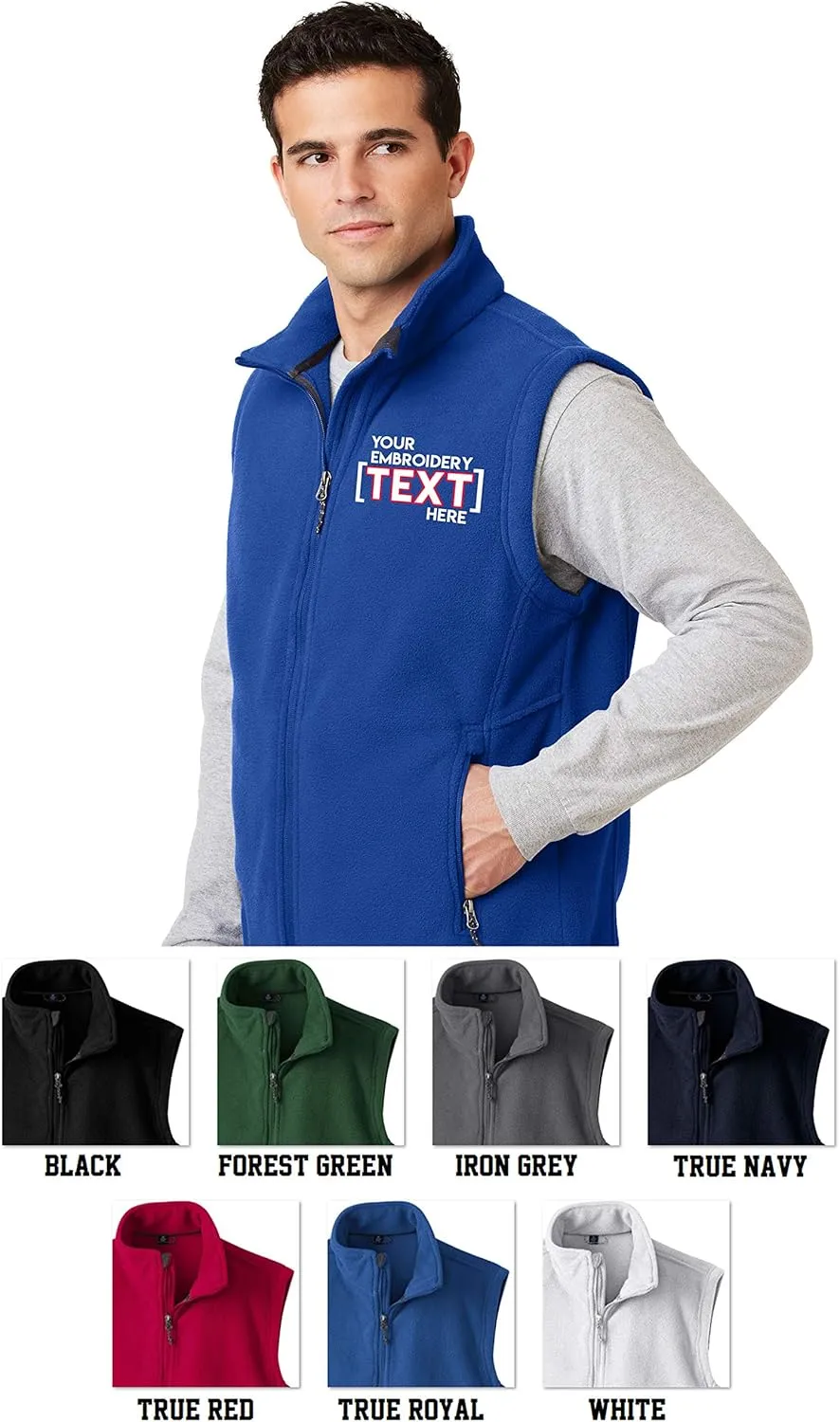 Custom Embroidered Fleece Vest for Men - Add Your Text - Embroidery Zip Up Sleeveless Jacket
