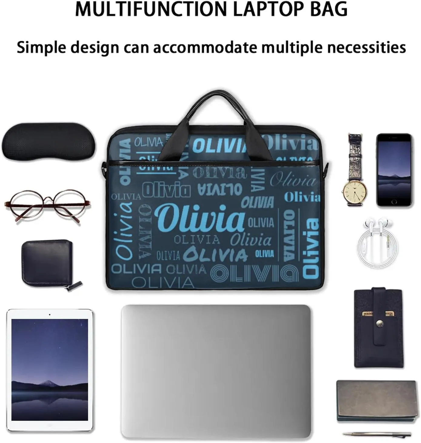 Custom Laptop Shoulder Bags with Name Personalized Laptop Bags with Multi-Pockets