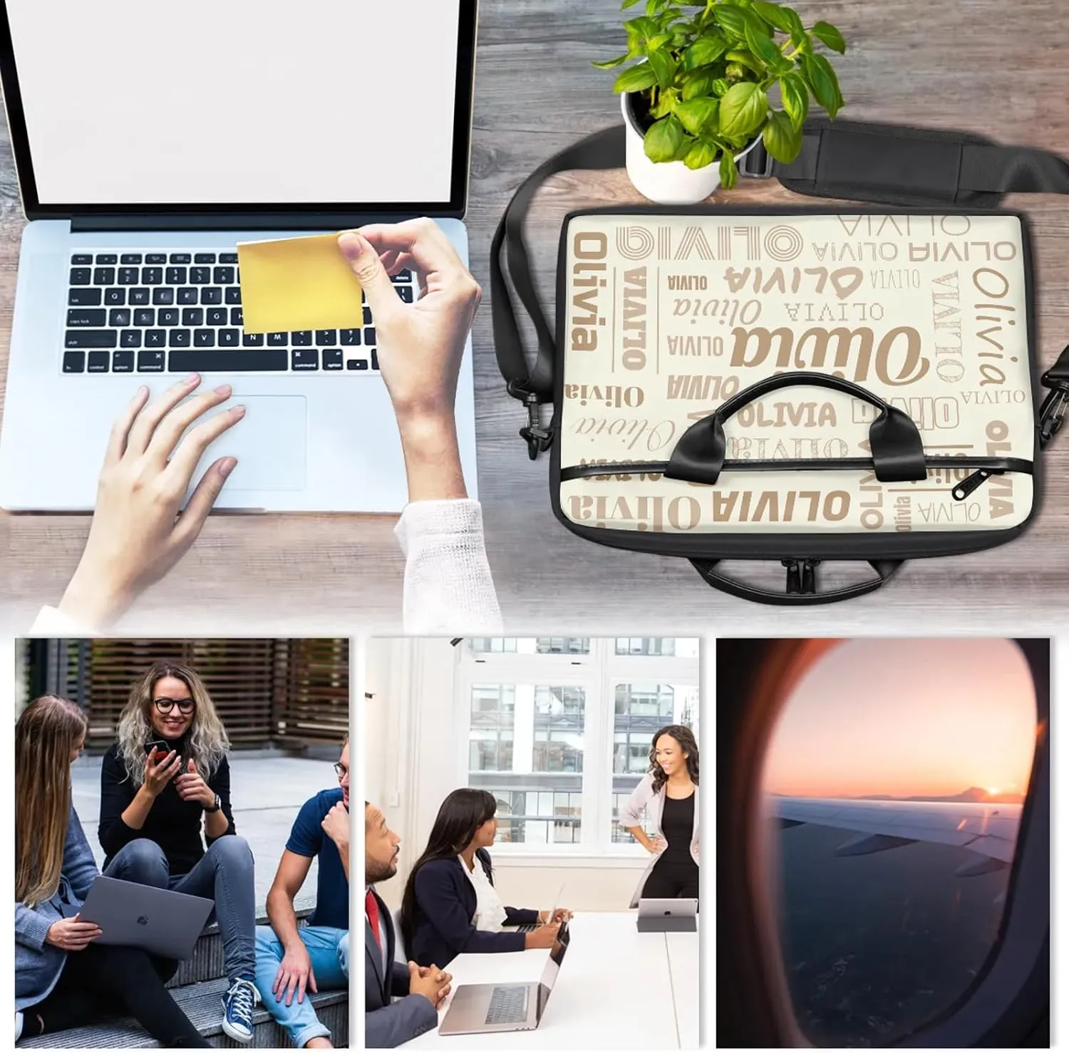 Custom Laptop Shoulder Bags with Name Personalized Laptop Bags with Multi-Pockets
