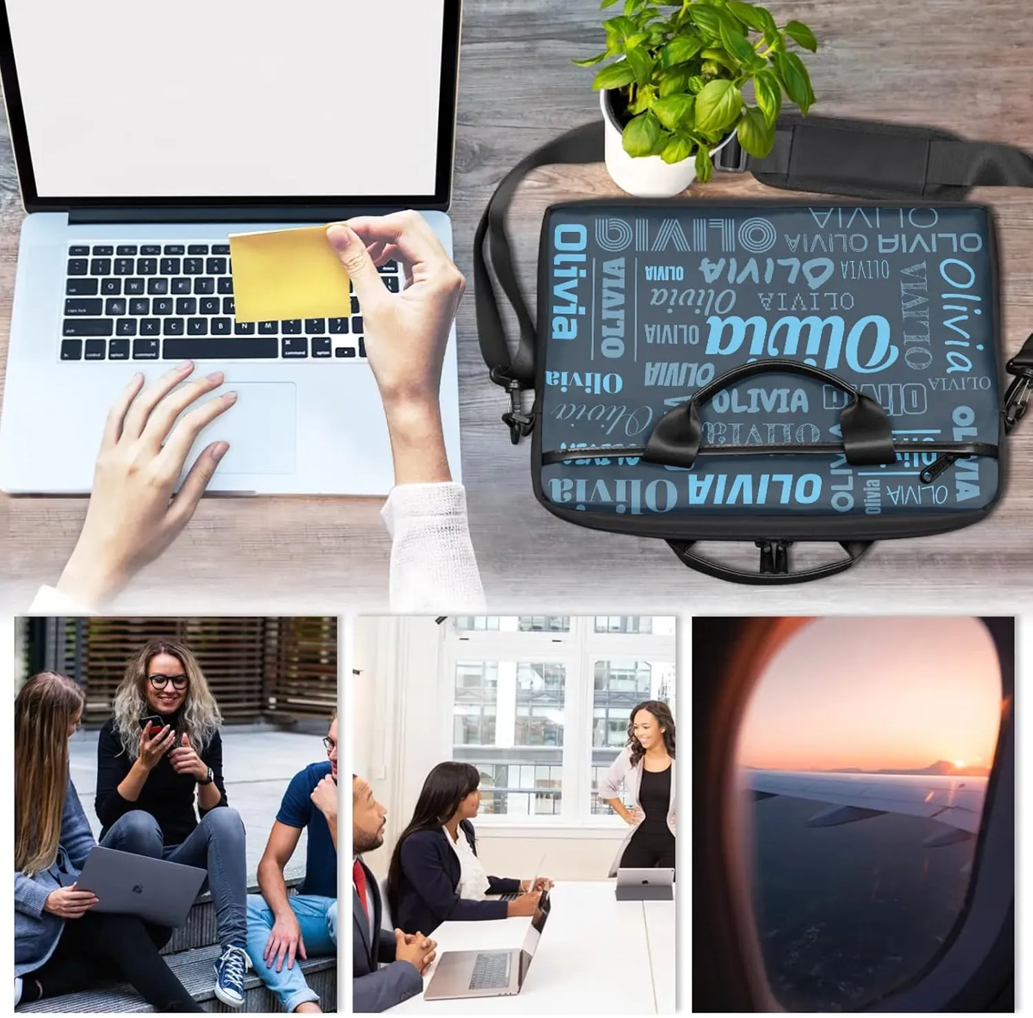 Custom Laptop Shoulder Bags with Name Personalized Laptop Bags with Multi-Pockets
