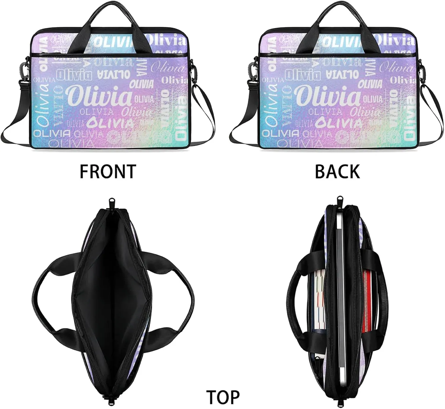Custom Laptop Shoulder Bags with Name Personalized Laptop Bags with Multi-Pockets