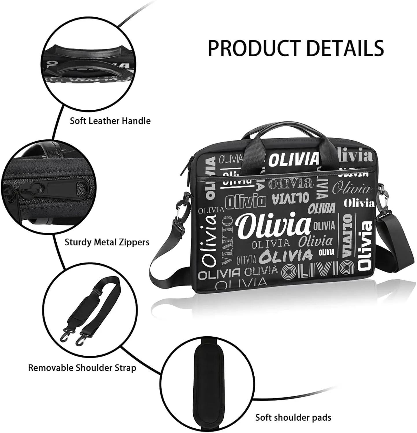 Custom Laptop Shoulder Bags with Name Personalized Laptop Bags with Multi-Pockets