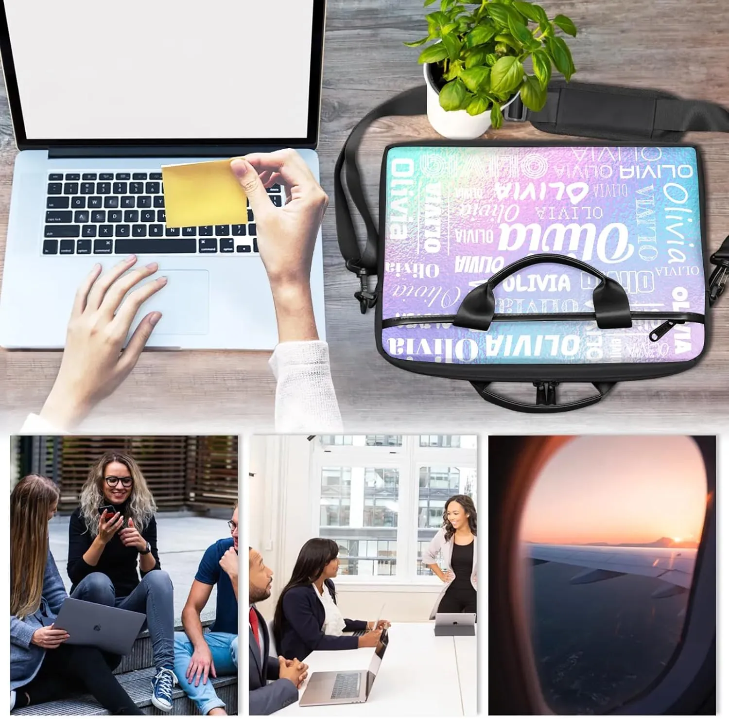 Custom Laptop Shoulder Bags with Name Personalized Laptop Bags with Multi-Pockets