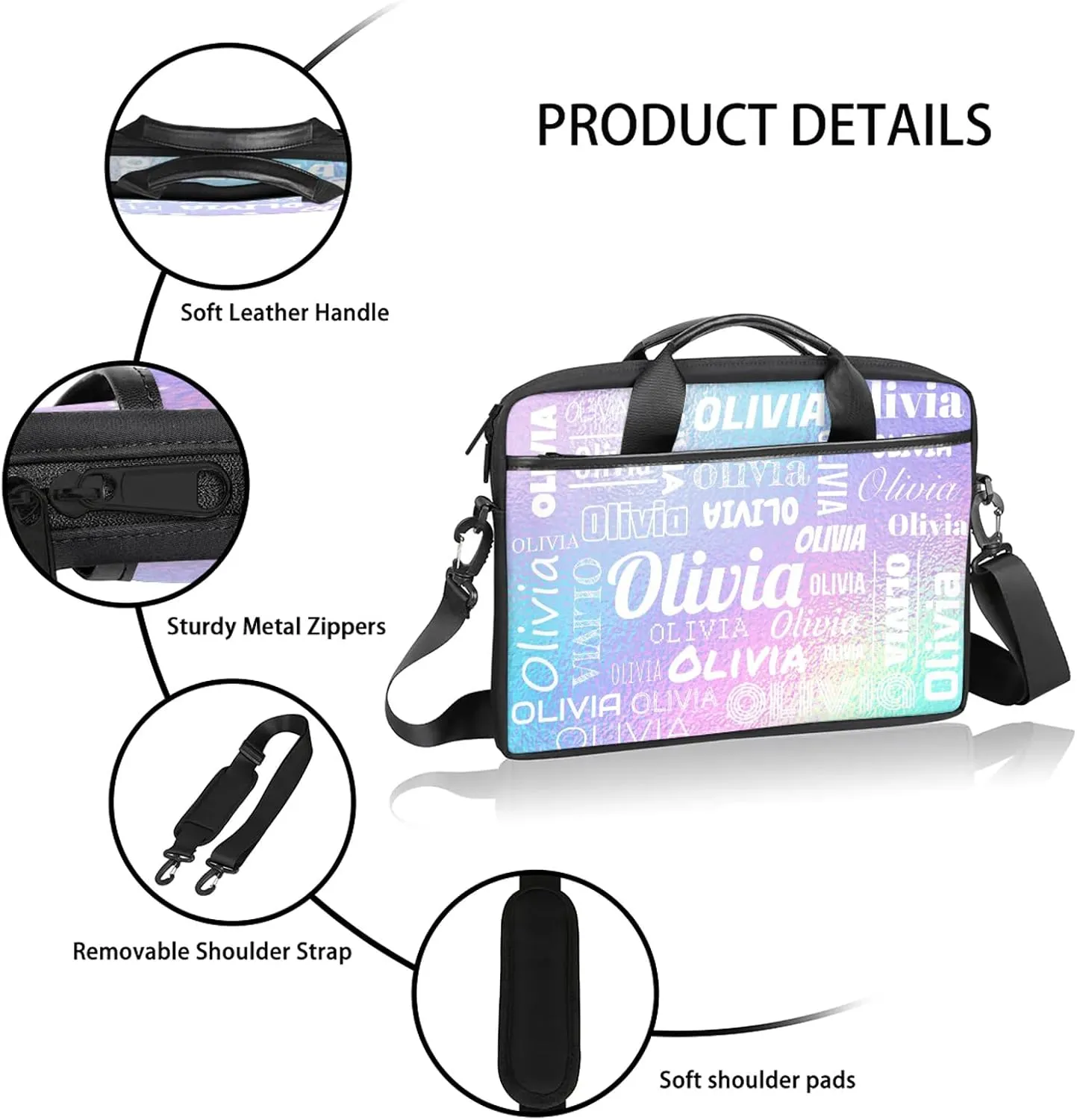 Custom Laptop Shoulder Bags with Name Personalized Laptop Bags with Multi-Pockets