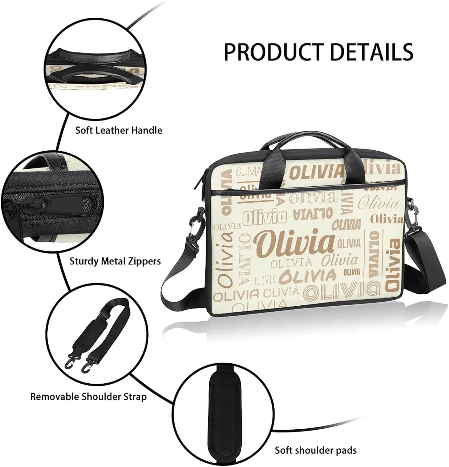 Custom Laptop Shoulder Bags with Name Personalized Laptop Bags with Multi-Pockets