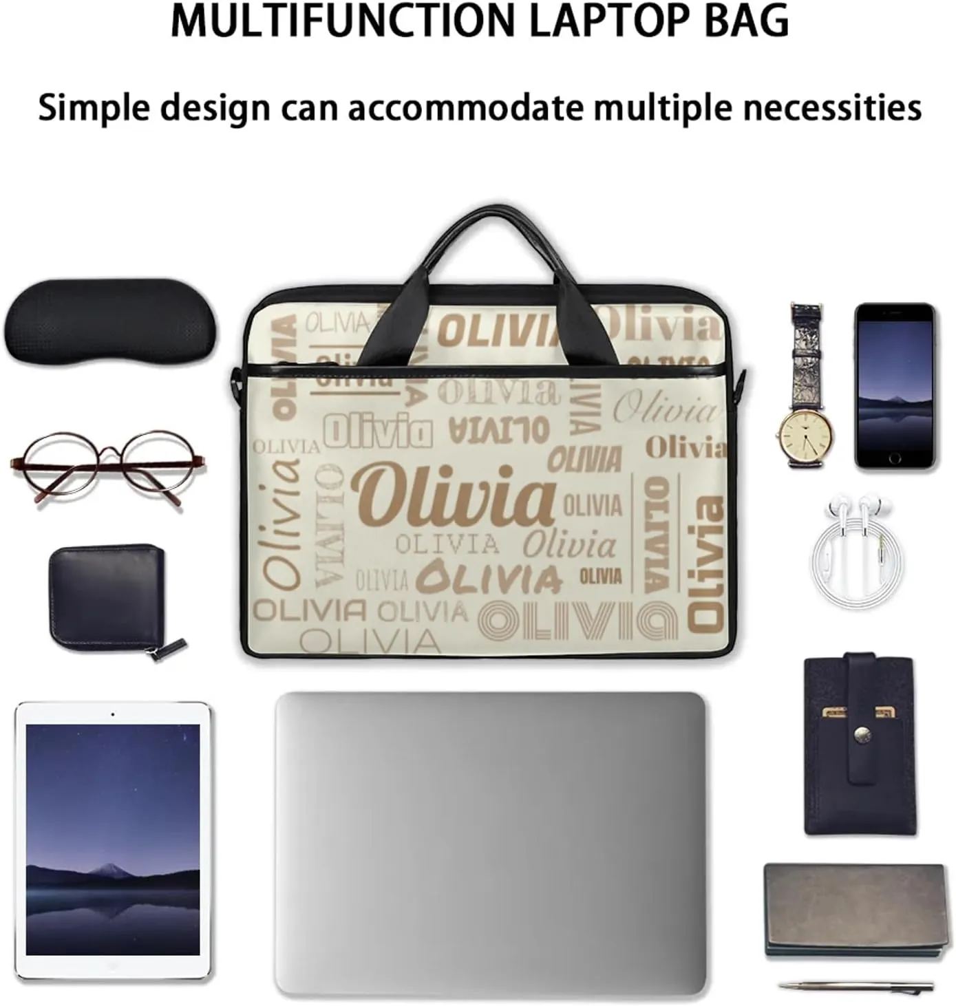 Custom Laptop Shoulder Bags with Name Personalized Laptop Bags with Multi-Pockets
