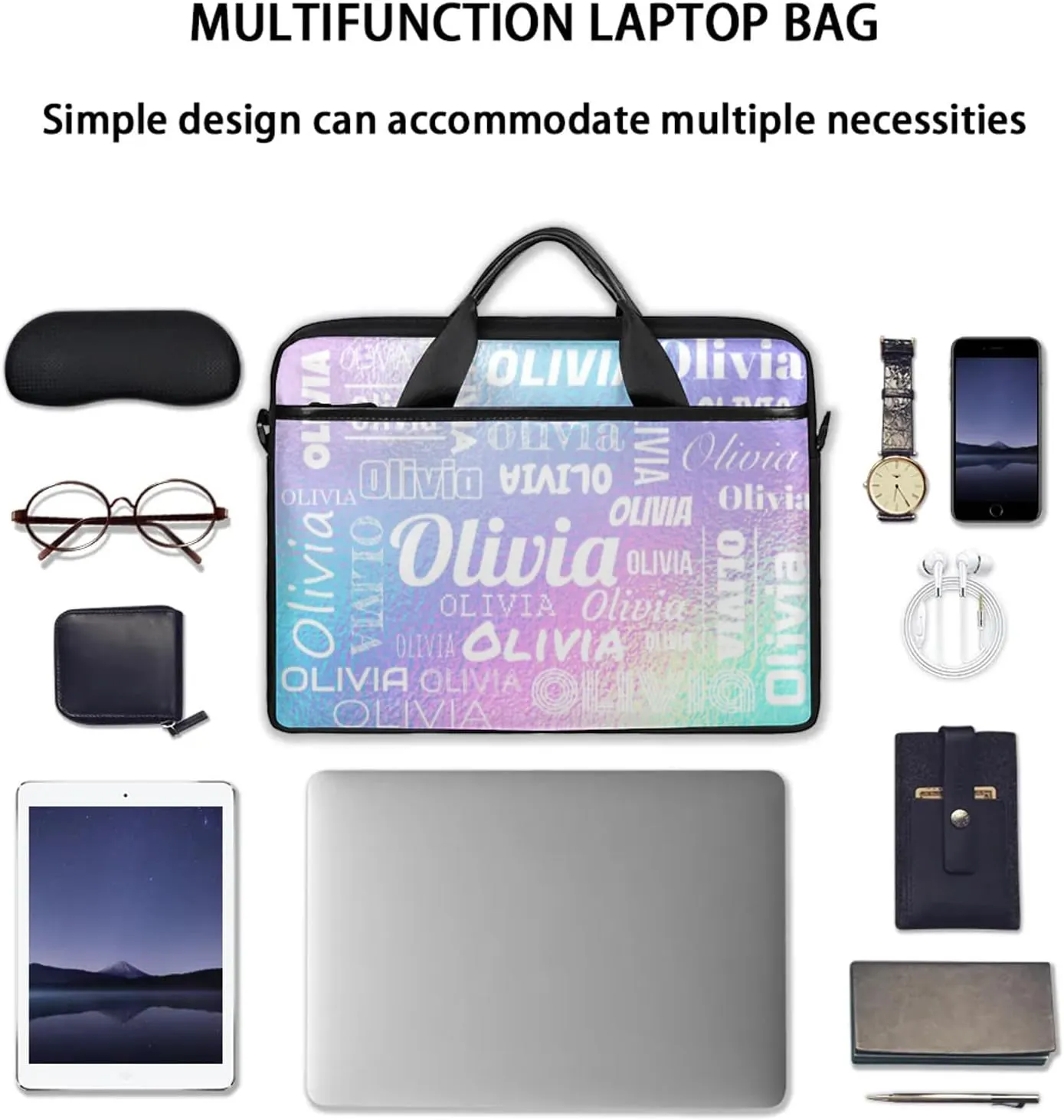 Custom Laptop Shoulder Bags with Name Personalized Laptop Bags with Multi-Pockets