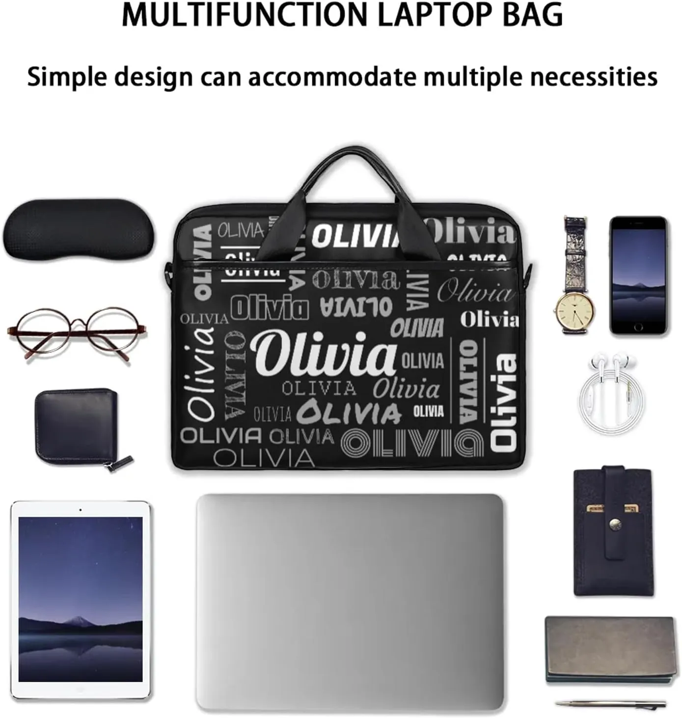 Custom Laptop Shoulder Bags with Name Personalized Laptop Bags with Multi-Pockets