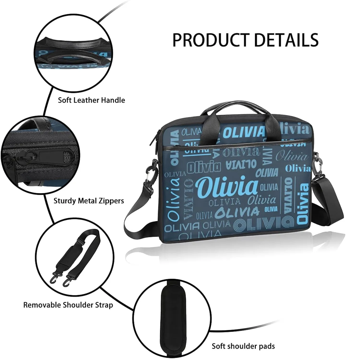 Custom Laptop Shoulder Bags with Name Personalized Laptop Bags with Multi-Pockets