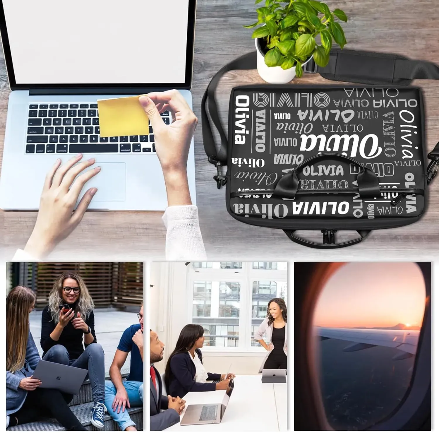 Custom Laptop Shoulder Bags with Name Personalized Laptop Bags with Multi-Pockets