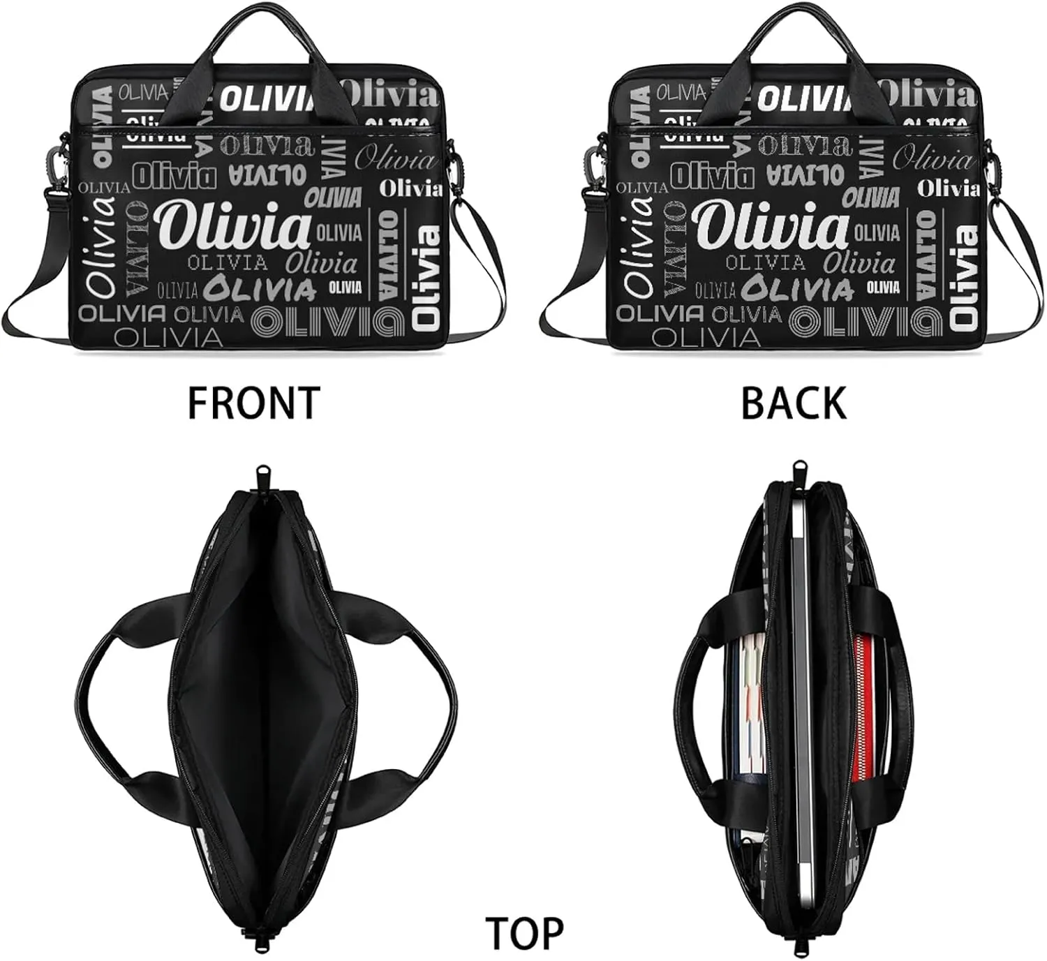 Custom Laptop Shoulder Bags with Name Personalized Laptop Bags with Multi-Pockets