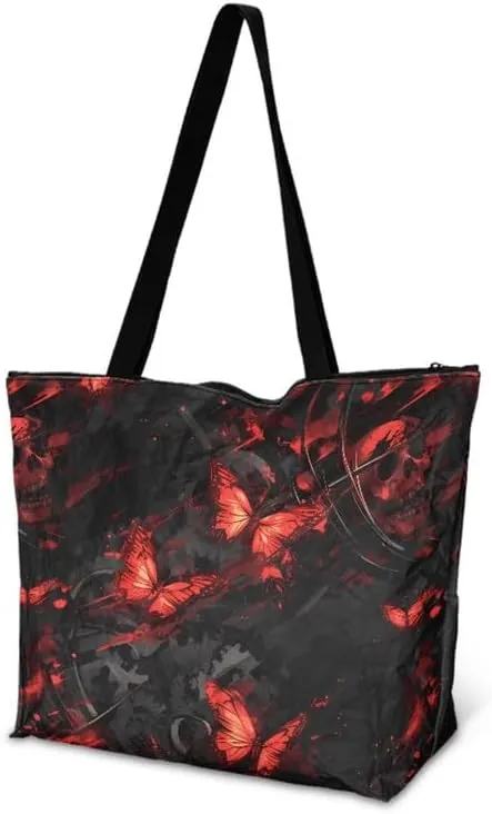 Cute Corgi Dog Women Tote Bag, Halloween Gothic Skull Butterfly Paper Handbag, Watercolor Cocount Tree Commute Bag