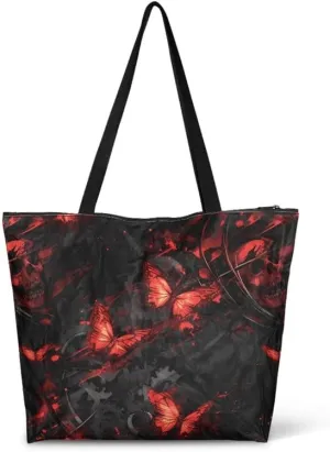 Cute Corgi Dog Women Tote Bag, Halloween Gothic Skull Butterfly Paper Handbag, Watercolor Cocount Tree Commute Bag