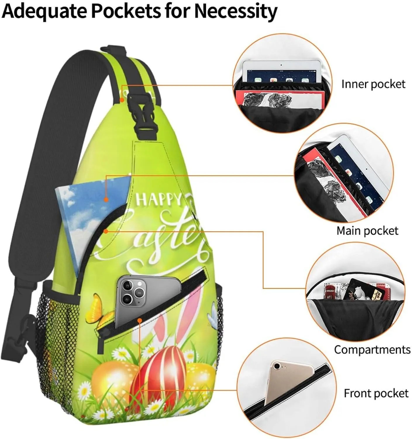 Cute Easter Bunny Sling Bag for Women Men Large Crossbody Bags Work Laptop Backpack Handbags