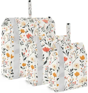 Cute Flowers and Leaves Beige 3 Set Packing Travel Bags Waterproof Garment Bag Closet Storage Compression Bags Storage For Bedroom
