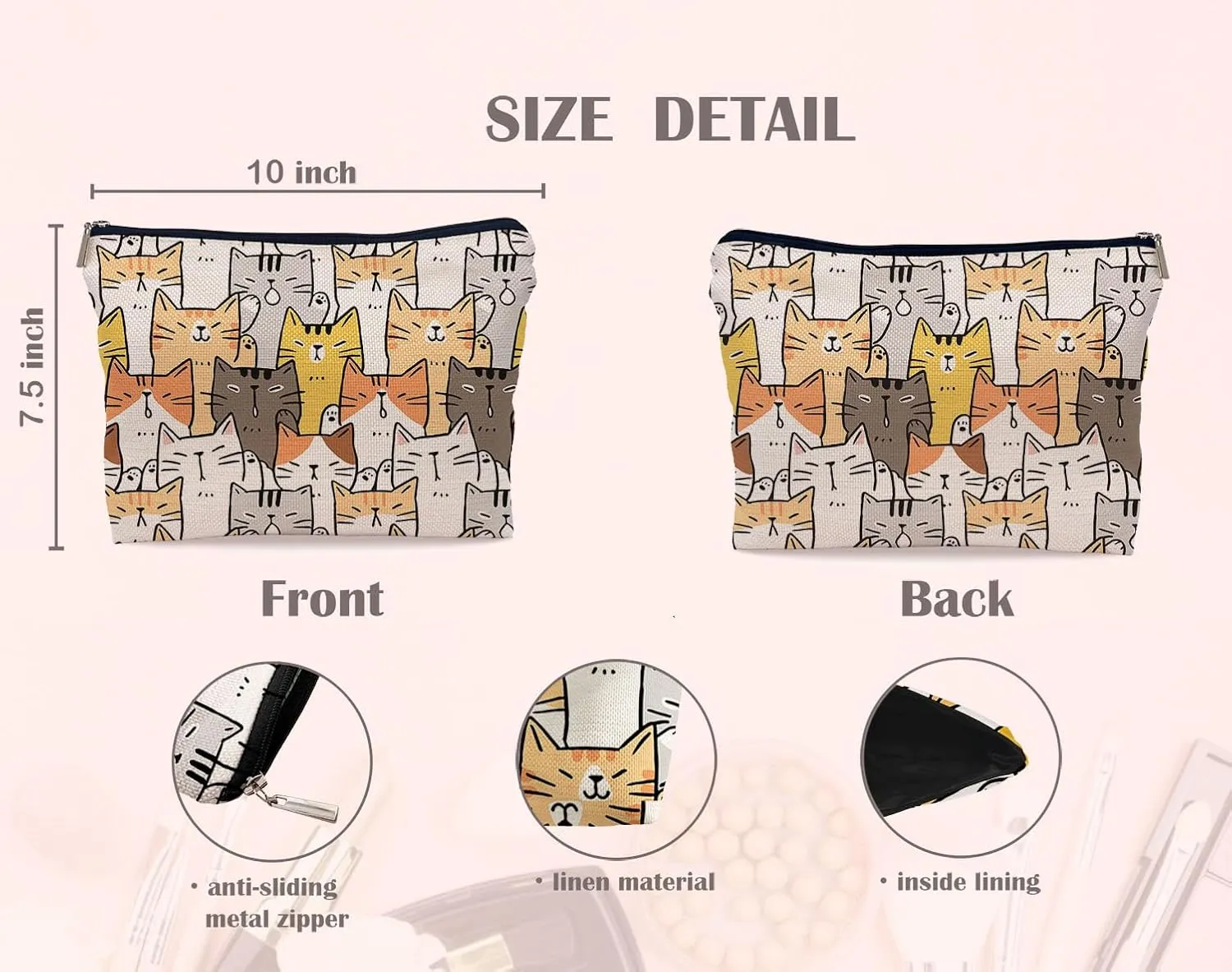 Cute Makeup Bag - Cat Cosmetic Bags, Small Makeup Bag for Purse, Cat Lovers Gifts for Women