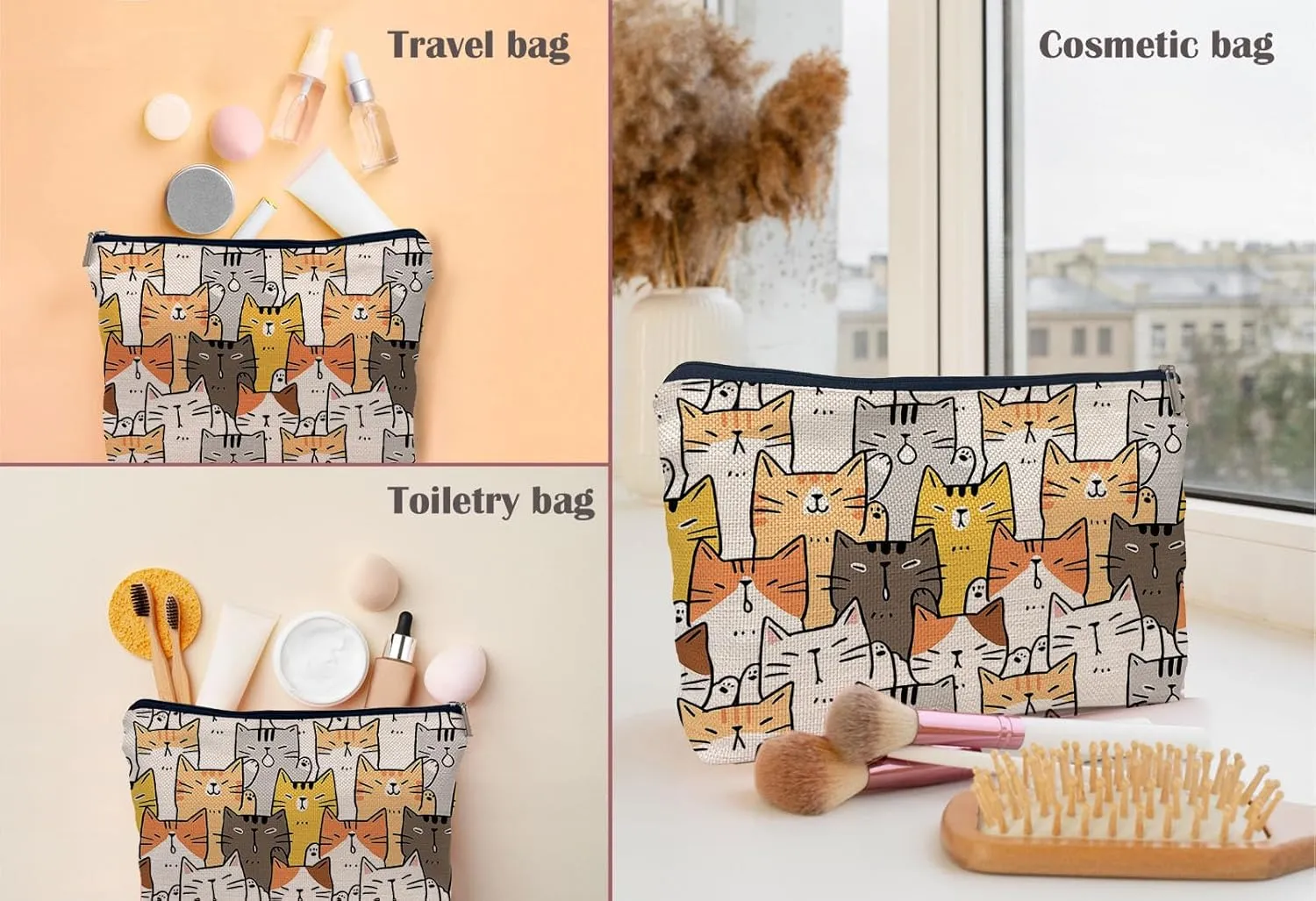 Cute Makeup Bag - Cat Cosmetic Bags, Small Makeup Bag for Purse, Cat Lovers Gifts for Women