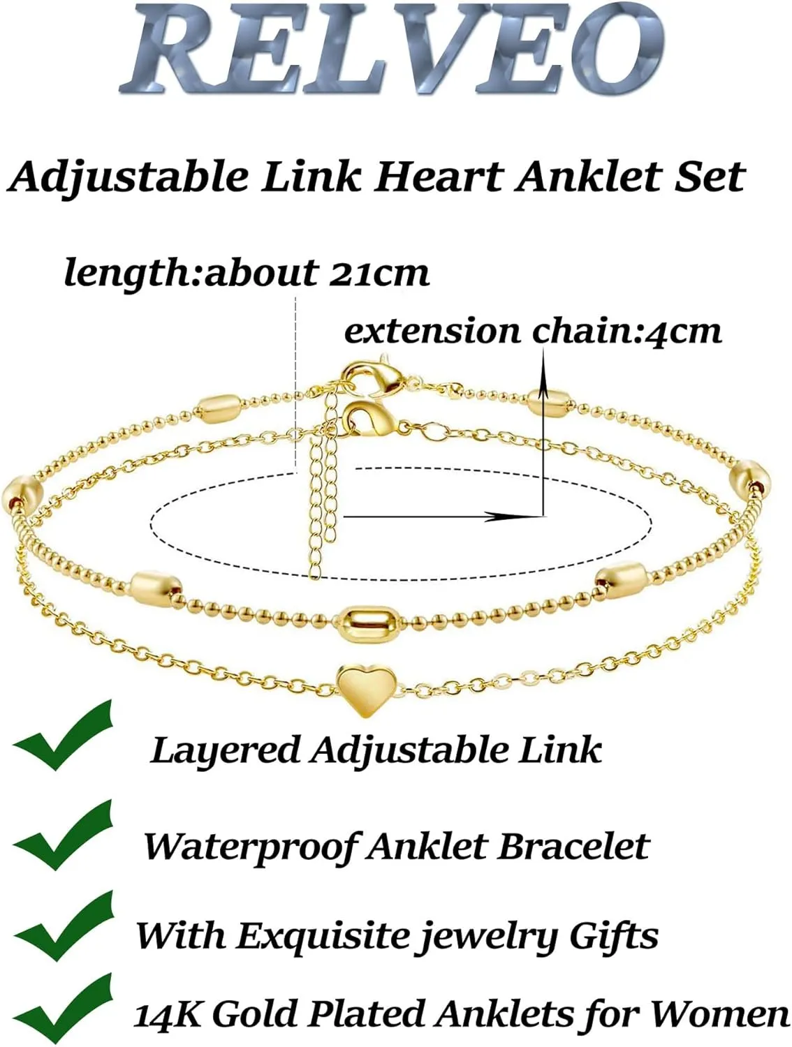Dainty Ankle Bracelets Layered Anklets Bracelet Waterproof Adjustable Link Anklet Set Jewelry Gifts for Mom Women Friend