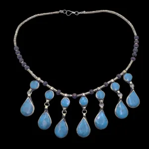 Dangling Turquoise Stone Necklace, Ethnic Bib Necklace,