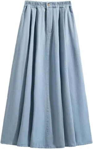 DBFBDTU Womens Denim Cotton Casual Loose-Fit Skirts Ruffle A- Line High-Waisted Elastic Waist Jean Skirt