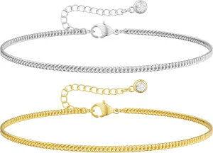 DEARMAY 14K Gold Plated Layered Cuban Link Chain Anklets for Women Waterproof - Dainty Ankle Bracelets for Women Non Tarnish Gold Jewelry Cute Anklets Set Pack Summer Beach Gift