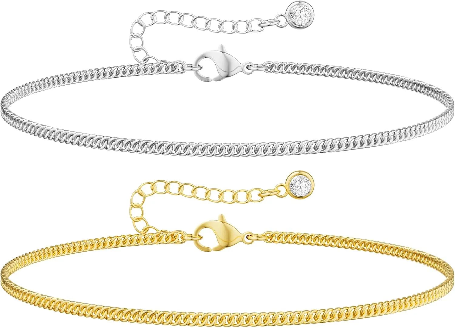 DEARMAY 14K Gold Plated Layered Cuban Link Chain Anklets for Women Waterproof - Dainty Ankle Bracelets for Women Non Tarnish Gold Jewelry Cute Anklets Set Pack Summer Beach Gift