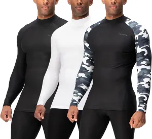 DEVOPS 3 Pack Men's Athletic Turtle Neck Long Sleeve Compression Shirts