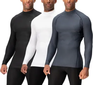 DEVOPS 3 Pack Men's Athletic Turtle Neck Long Sleeve Compression Shirts
